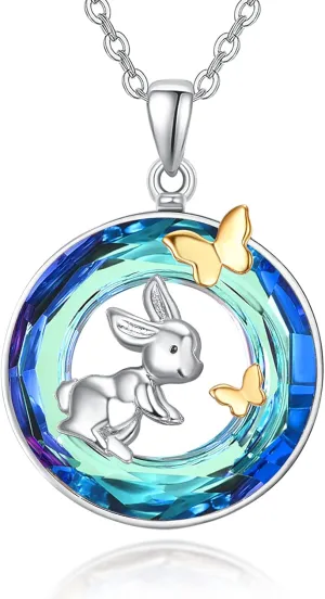 Dreamboat Sterling Silver Bunny Necklace for Women Rabbit Necklace Cute Animals Necklace Crystal Pendant Necklace Easter Jewelry Gifts