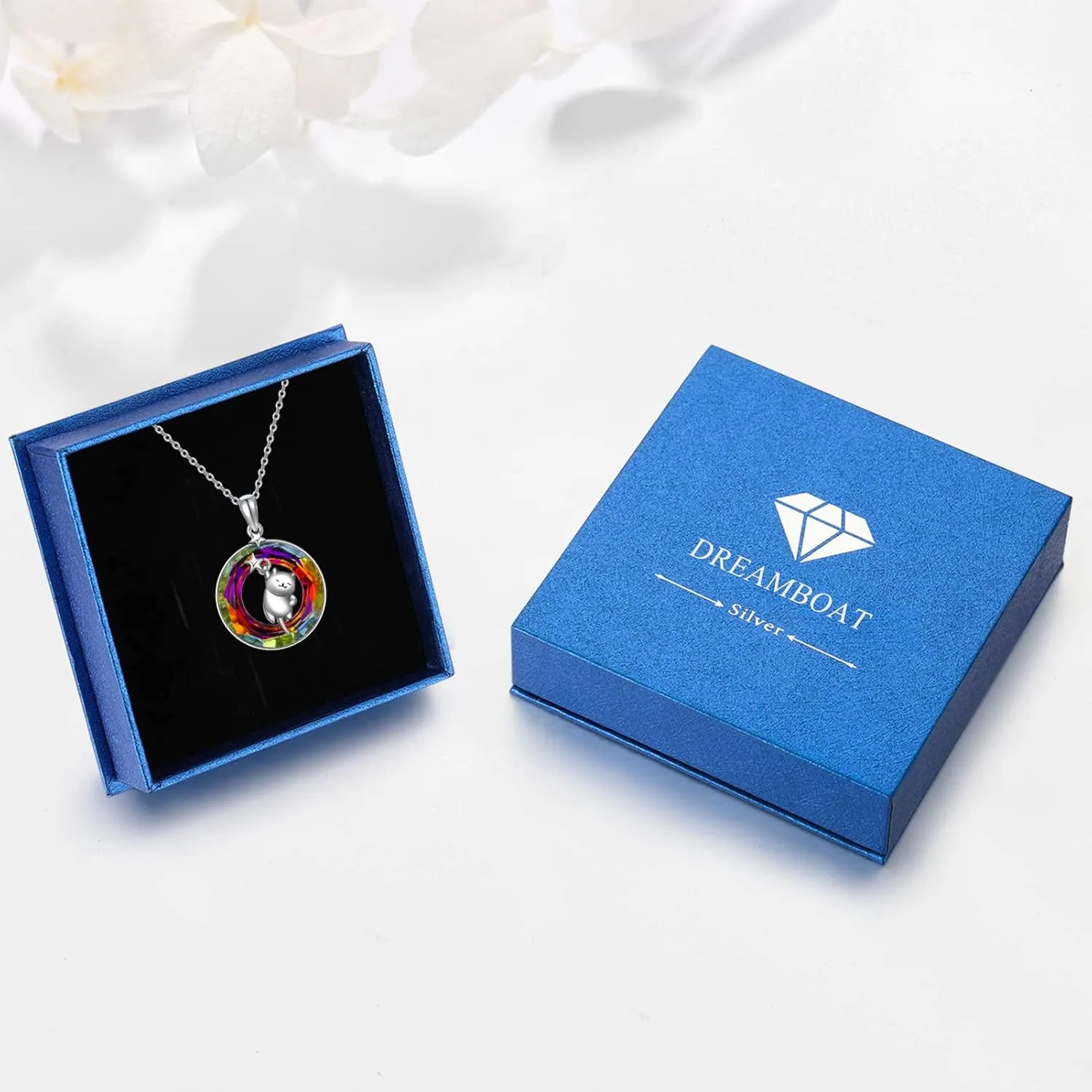 Dreamboat Sterling Silver Cat Necklace for Women Crystal Necklace Cute Animal Necklace Kitten Necklace Cat Pendant Friendship Cat Jewelry Gifts