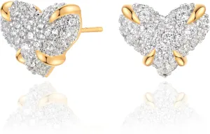 Dremmy Studios Women Gold Stud Earrings 14K Gold Plated Zirconia Snake Cross Flower Heart Butterfly Earrings S925 Silver Post Cartilage Earrings