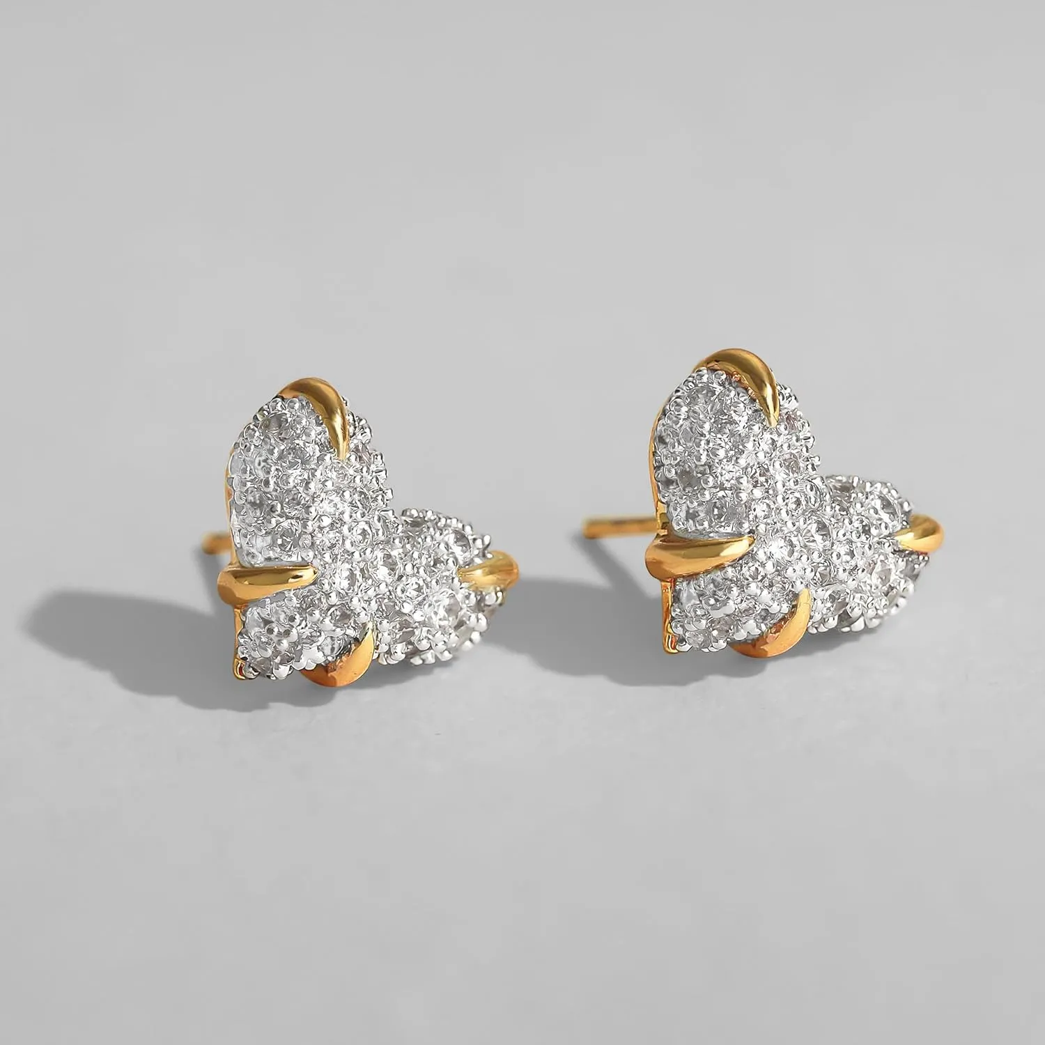 Dremmy Studios Women Gold Stud Earrings 14K Gold Plated Zirconia Snake Cross Flower Heart Butterfly Earrings S925 Silver Post Cartilage Earrings