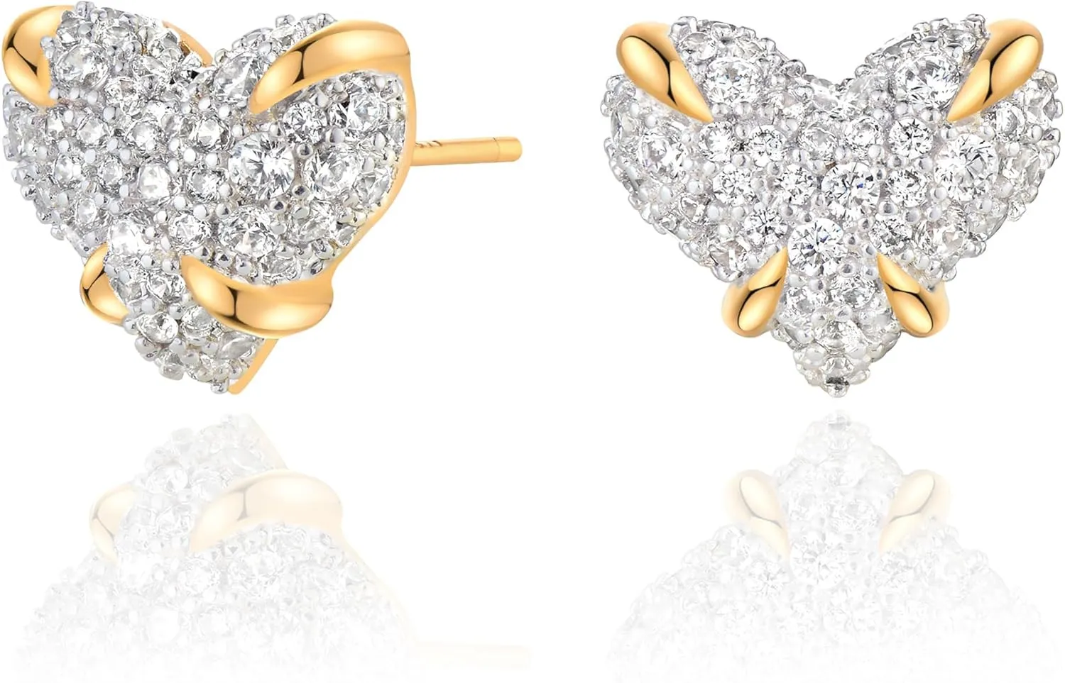 Dremmy Studios Women Gold Stud Earrings 14K Gold Plated Zirconia Snake Cross Flower Heart Butterfly Earrings S925 Silver Post Cartilage Earrings