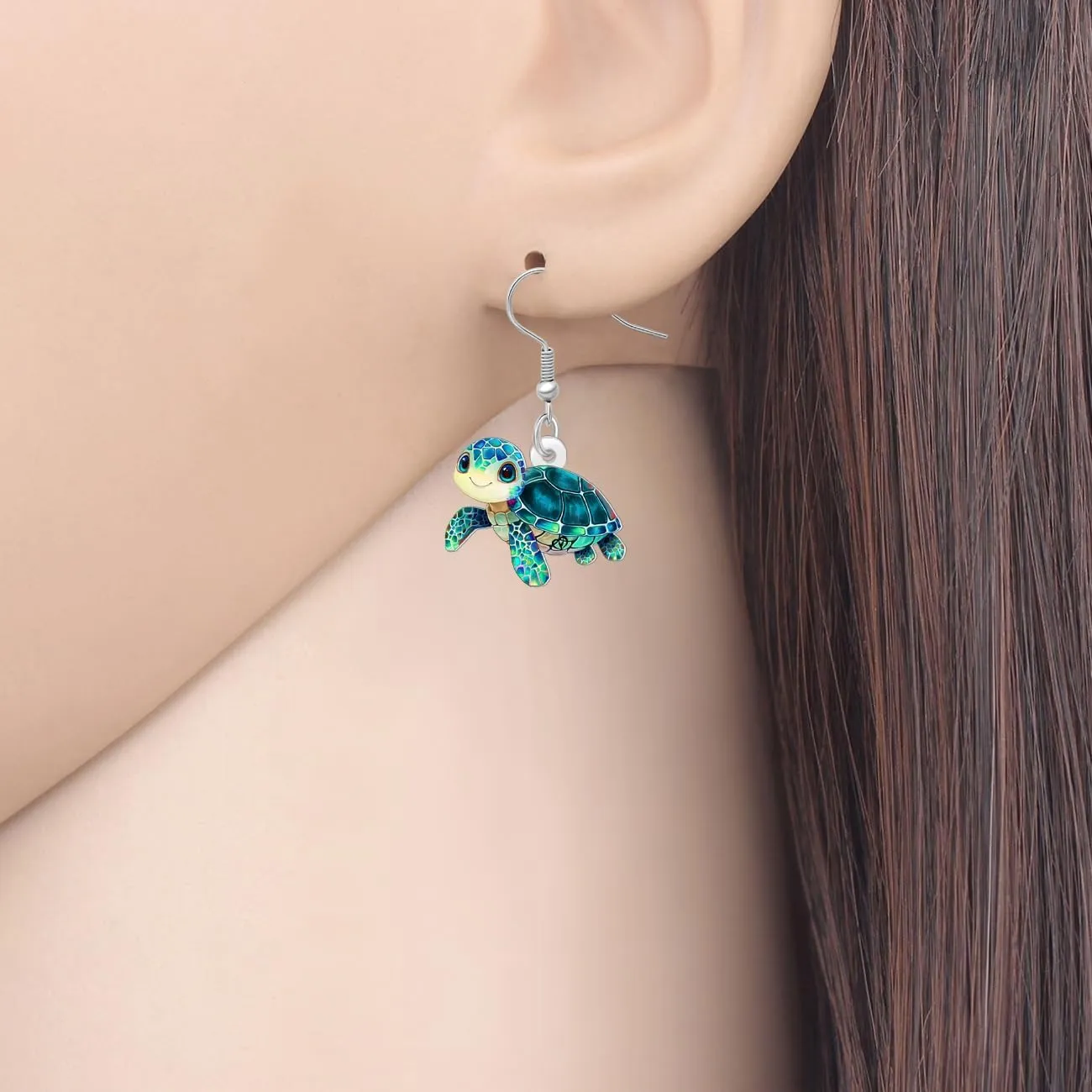 DUOWEI Acrylic Anime Tropical Sea Turtle Dangle Earrings Funny Ocean Animal Dangling Summer Jewelry Accessories Turtle Gifts for Women Beach Vacation Lovers Charms