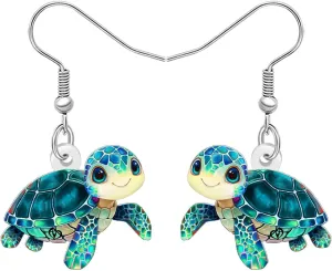 DUOWEI Acrylic Anime Tropical Sea Turtle Dangle Earrings Funny Ocean Animal Dangling Summer Jewelry Accessories Turtle Gifts for Women Beach Vacation Lovers Charms