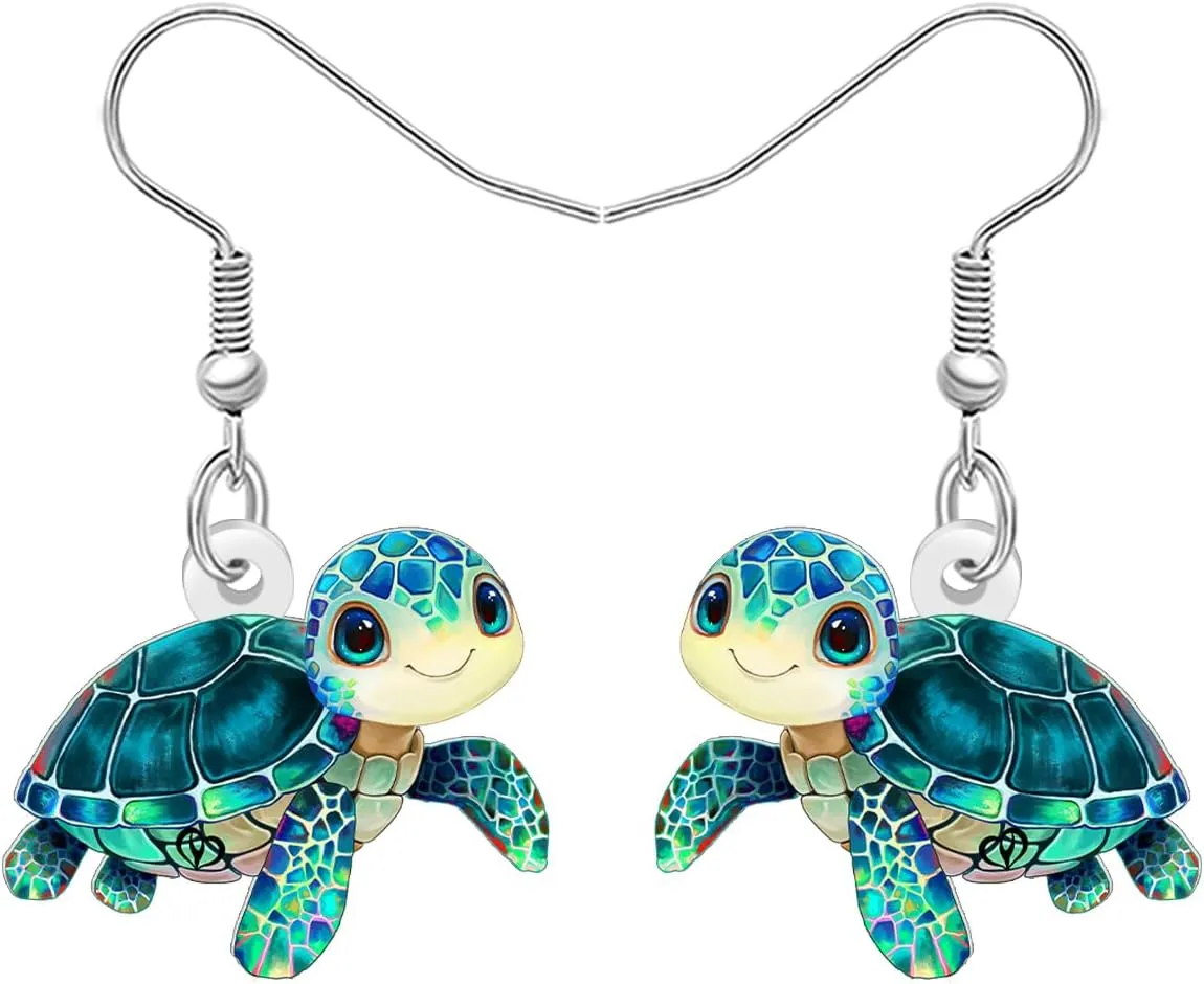 DUOWEI Acrylic Anime Tropical Sea Turtle Dangle Earrings Funny Ocean Animal Dangling Summer Jewelry Accessories Turtle Gifts for Women Beach Vacation Lovers Charms