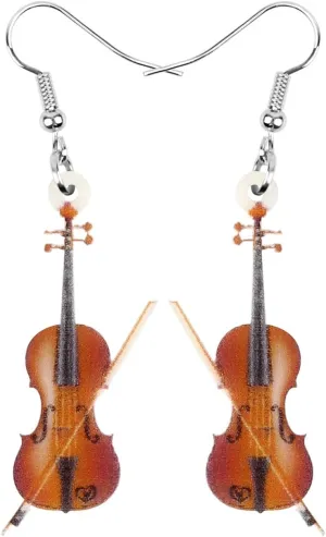 DUOWEI Acrylic Cute Music Bass Electric Guitar Violin Earrings Charms Rockstar Dangle Jewelry Gifts for Women
