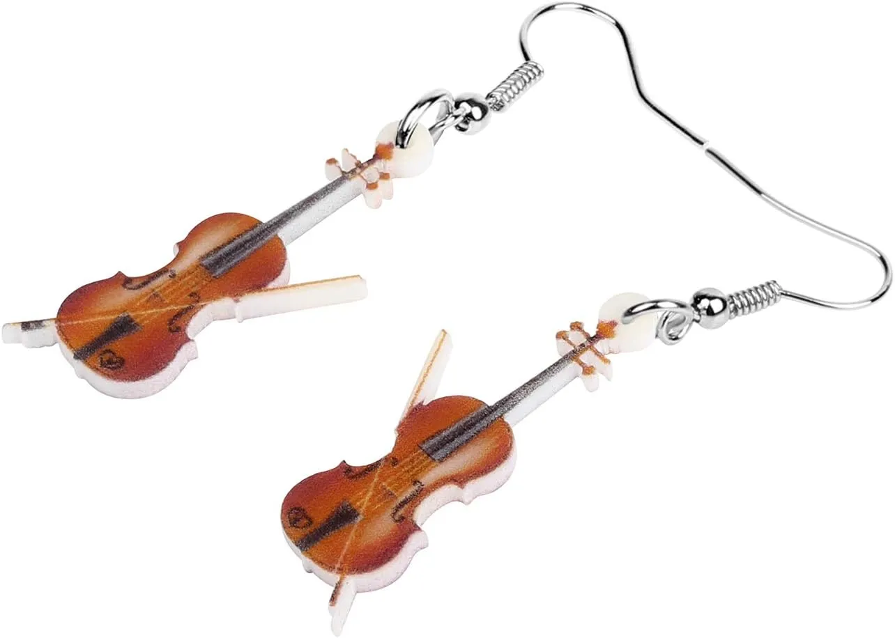 DUOWEI Acrylic Cute Music Bass Electric Guitar Violin Earrings Charms Rockstar Dangle Jewelry Gifts for Women