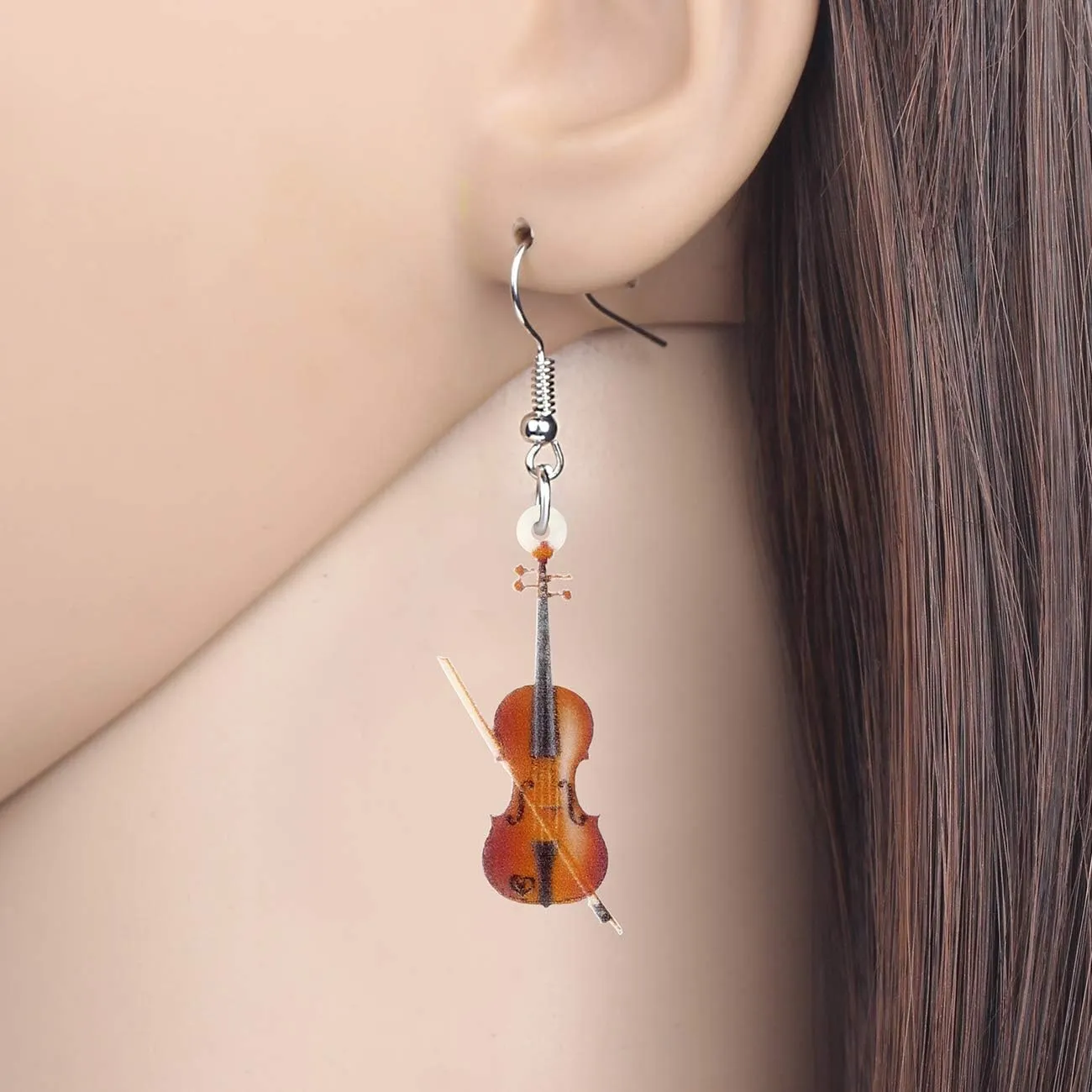 DUOWEI Acrylic Cute Music Bass Electric Guitar Violin Earrings Charms Rockstar Dangle Jewelry Gifts for Women