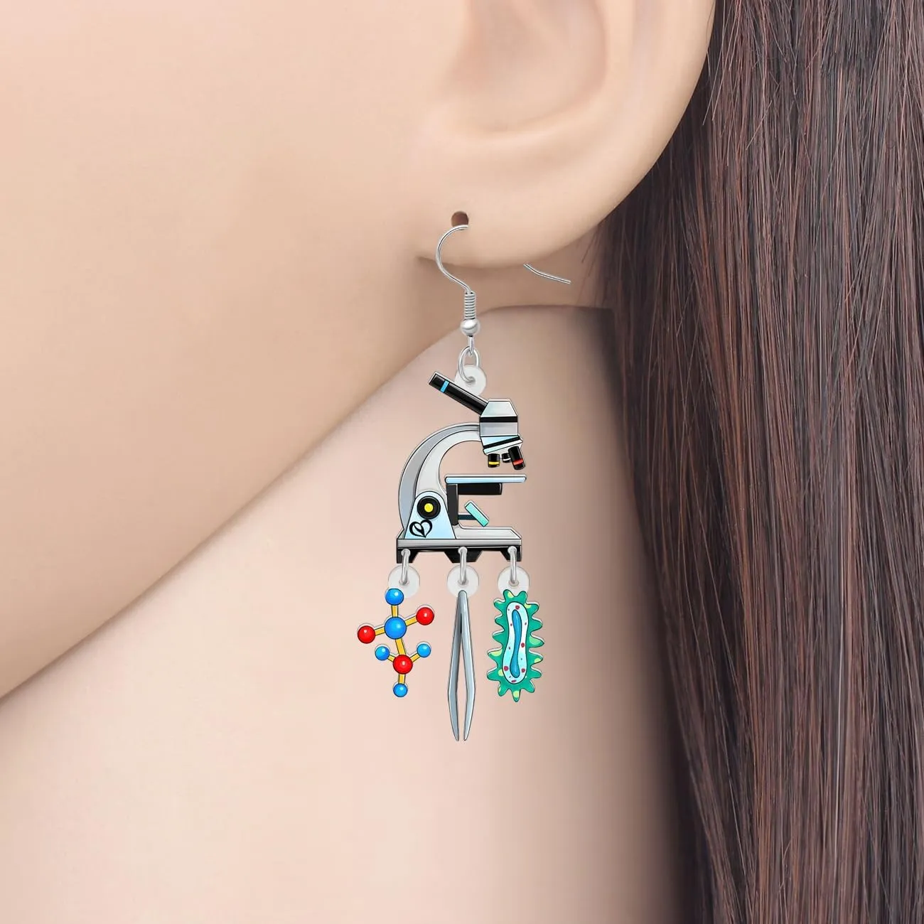 DUOWEI Funny Laboratory Microscope Teacher Dangle Science Earrings Biology Chemistry Teacher Appreciation Jewelry Gifts for Women Student Back to School Accessories