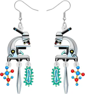 DUOWEI Funny Laboratory Microscope Teacher Dangle Science Earrings Biology Chemistry Teacher Appreciation Jewelry Gifts for Women Student Back to School Accessories
