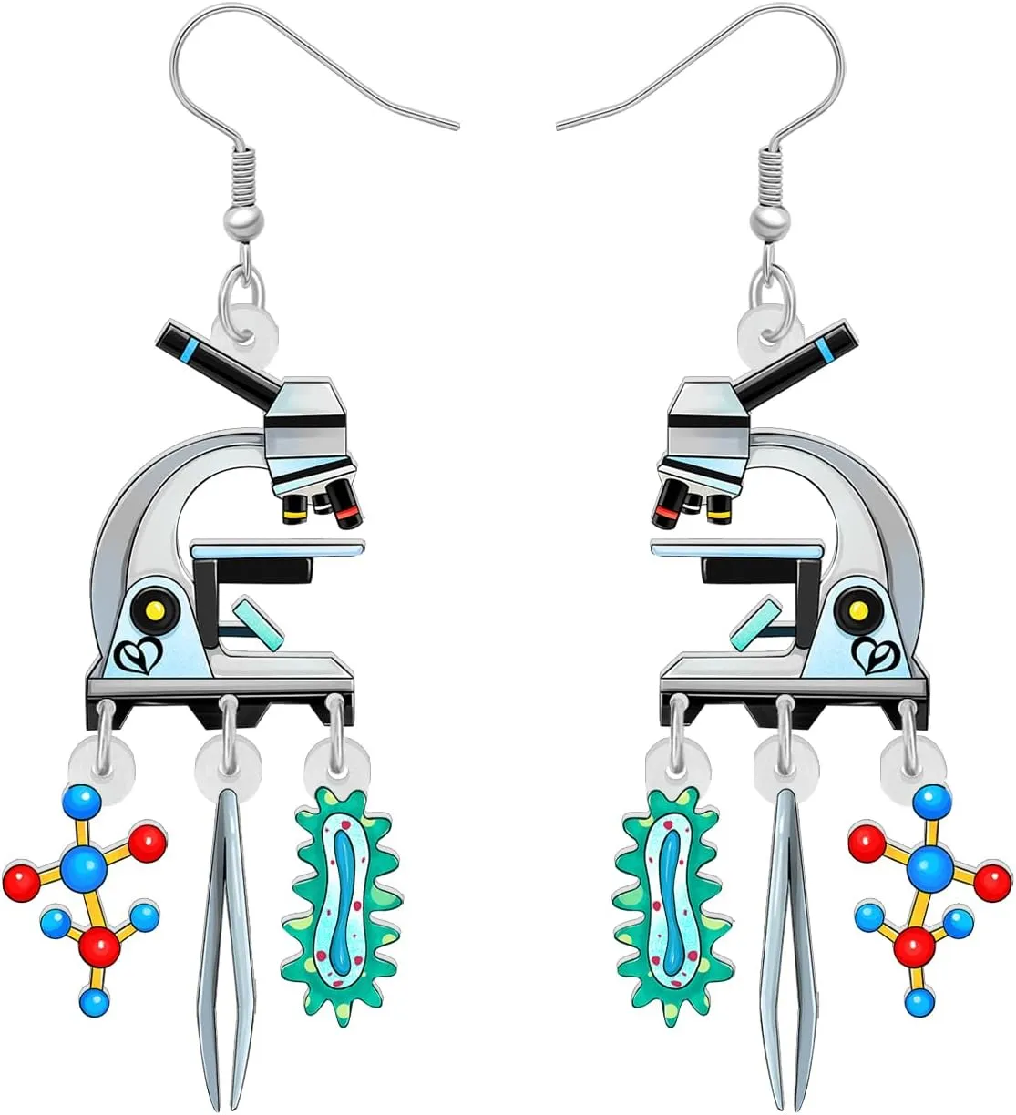 DUOWEI Funny Laboratory Microscope Teacher Dangle Science Earrings Biology Chemistry Teacher Appreciation Jewelry Gifts for Women Student Back to School Accessories