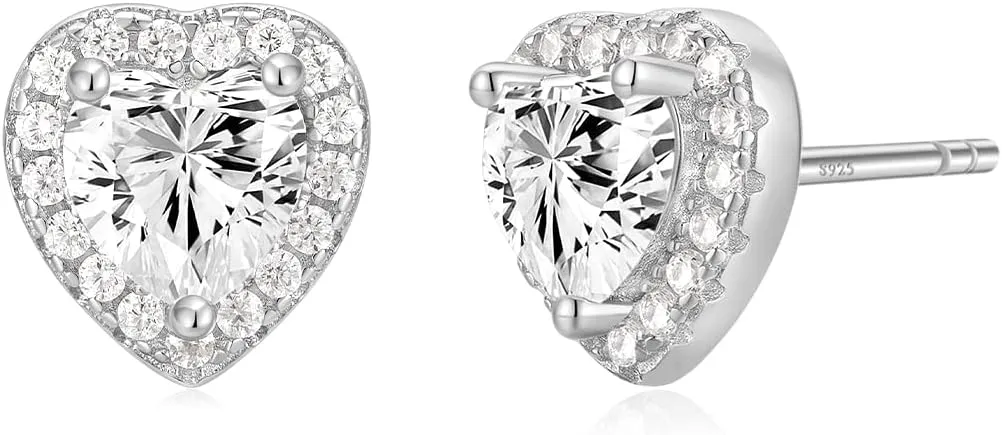 EAMTI 925 Sterling Silver Stud Earrings for Women Emerald Hear Cut Cubic Zirconia CZ Stud Earrings 18K Gold Plated Stud Earrings Men Hypoallergenic