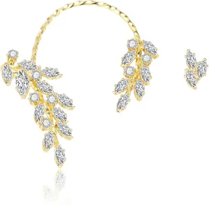 Ear Crawler Climber Earrings for Women - Sparkly Elegant Cubic Zirconia Adjustable Cuff Wrap Pierced Rhinestone Stud Set - Hypoallergenic Cartilage Jewelry (Gold 1)