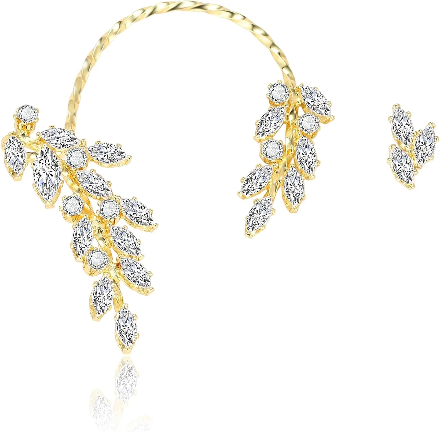 Ear Crawler Climber Earrings for Women - Sparkly Elegant Cubic Zirconia Adjustable Cuff Wrap Pierced Rhinestone Stud Set - Hypoallergenic Cartilage Jewelry (Gold 1)