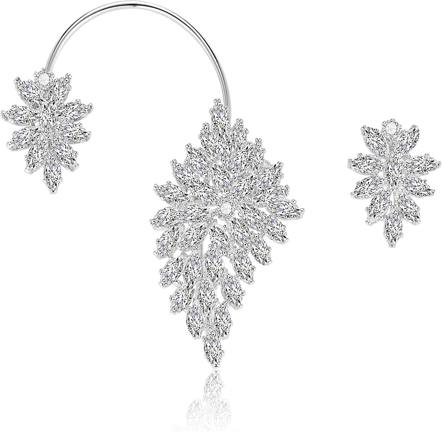 Ear Crawler Climber Earrings for Women - Sparkly Elegant Cubic Zirconia Adjustable Cuff Wrap Pierced Rhinestone Stud Set - Hypoallergenic Cartilage Jewelry (Silver 2)