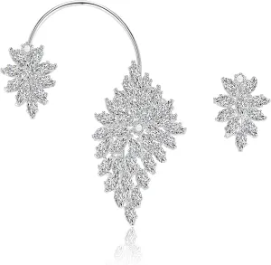 Ear Crawler Climber Earrings for Women - Sparkly Elegant Cubic Zirconia Adjustable Cuff Wrap Pierced Rhinestone Stud Set - Hypoallergenic Cartilage Jewelry (Silver 2)