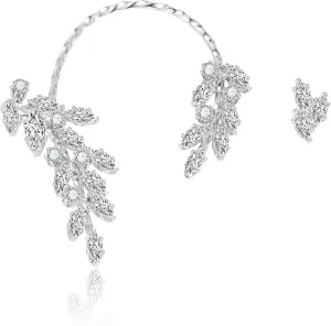 Ear Crawler Climber Earrings for Women - Sparkly Elegant Cubic Zirconia Adjustable Cuff Wrap Pierced Rhinestone Stud Set - Hypoallergenic Cartilage Jewelry (Silver 3)