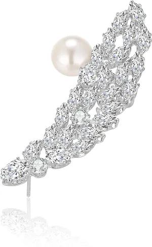 Ear Cuff Climber Earrings - Cubic Zirconia Wrap Earrings - Fairy Ear Clip Silver Hypoallergenic Jewelry Gift for Women (Pearl)