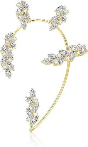 Earrings Ear Cuffs Climber Wrap Around Earrings for Women Fairy Right Left Ear Clip Gold Silver Ear Jewelry Gift (Silver Leaf)