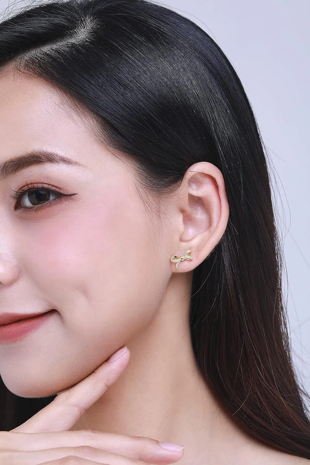 Earrings for Women, 925 Sterling Silver Bow With Cubic Zirconia 14K White Gold Plated Stud Earrings,Hypoallergenic Simple Gold Plated Jewelry Gift for Women,For Family, Loved Ones, Friends