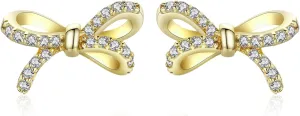 Earrings for Women, 925 Sterling Silver Bow With Cubic Zirconia 14K White Gold Plated Stud Earrings,Hypoallergenic Simple Gold Plated Jewelry Gift for Women,For Family, Loved Ones, Friends