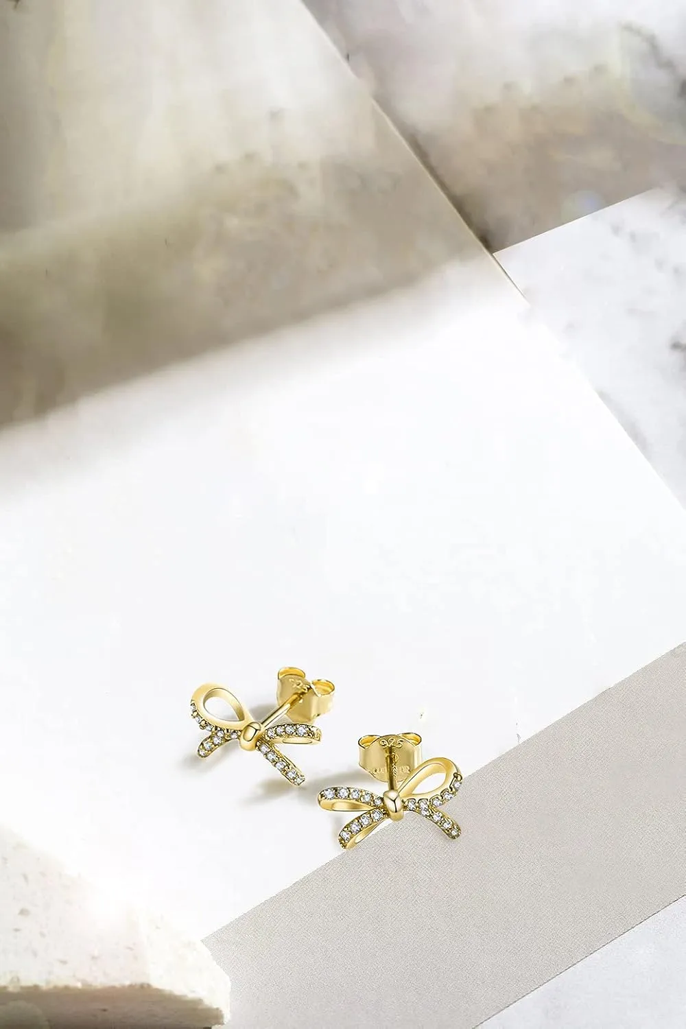 Earrings for Women, 925 Sterling Silver Bow With Cubic Zirconia 14K White Gold Plated Stud Earrings,Hypoallergenic Simple Gold Plated Jewelry Gift for Women,For Family, Loved Ones, Friends