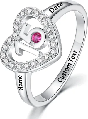 EBAT Sweet 16 Gifts for Girls Sixteen Daughter Ring 16th Birthday Decorations Jewelry Ideas Birthstone Rings Teen Teens Personalized Gift Women Engraved Custom Name Sterling Silver