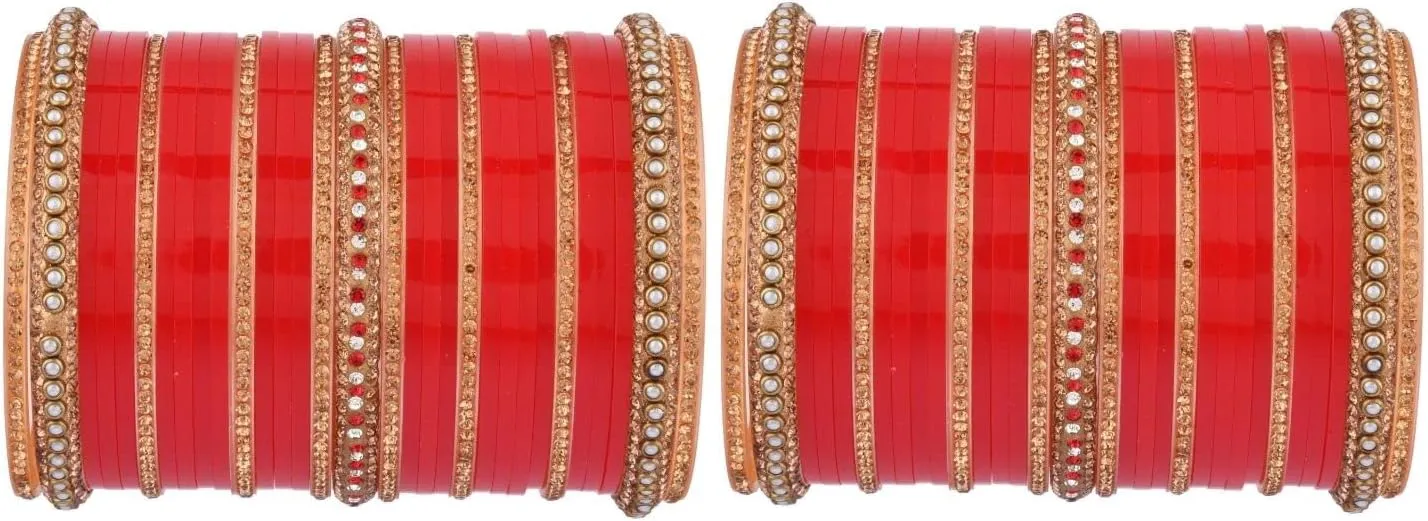 Efulgenz Indian Bridal Bangle Set Bollywood CZ Crystal Traditional Bridal Red Bangle Bracelet Jewelry (Pcs) Size 2.6