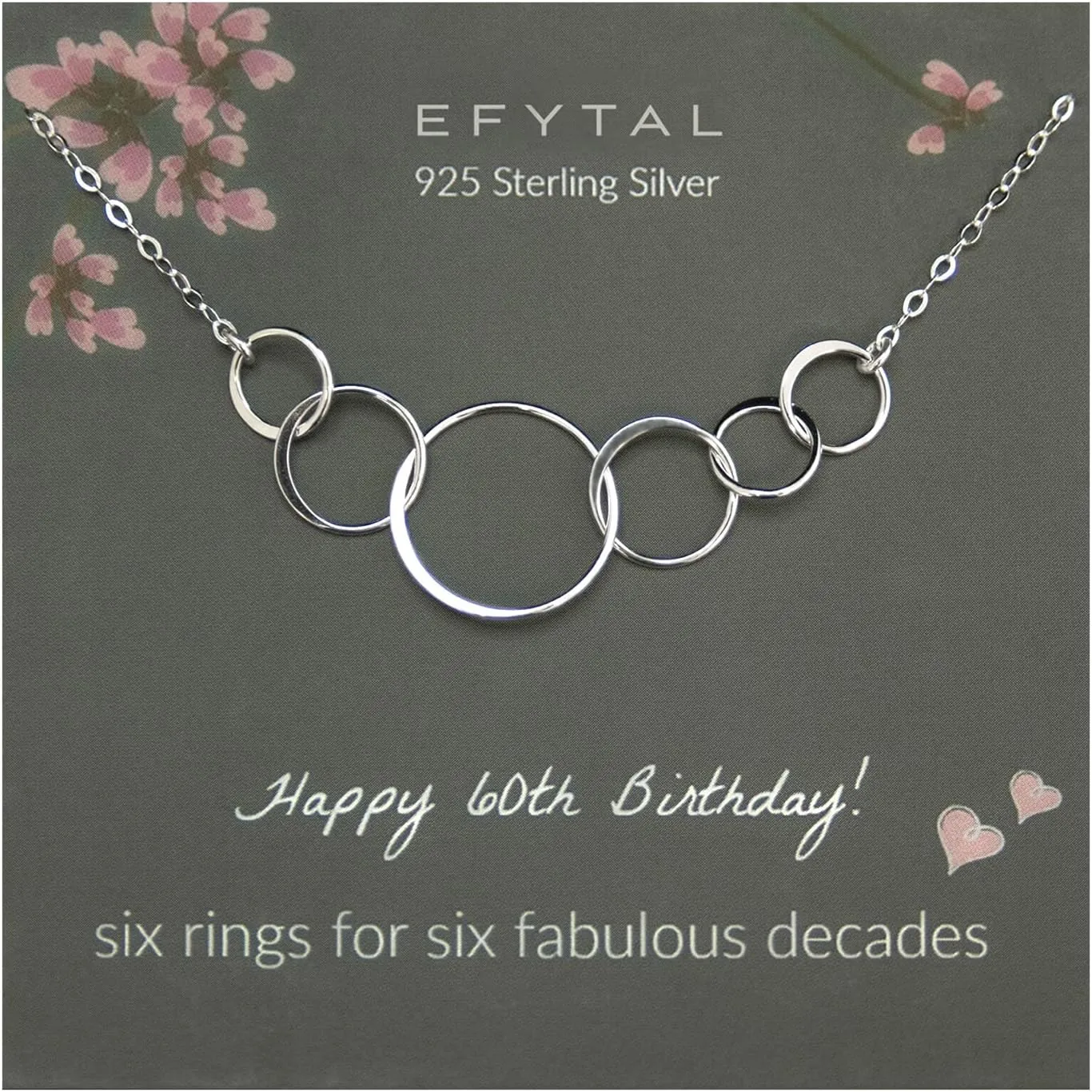 EFYTAL 60th Birthday Gifts for Women, Sterling Silver 6 Circle Necklace, Cool 60th Birthday Gifts or Decorations, Meaningful 60 Year Old Ideas for Woman, Ladies, Female, Sister, Wife, or Mom