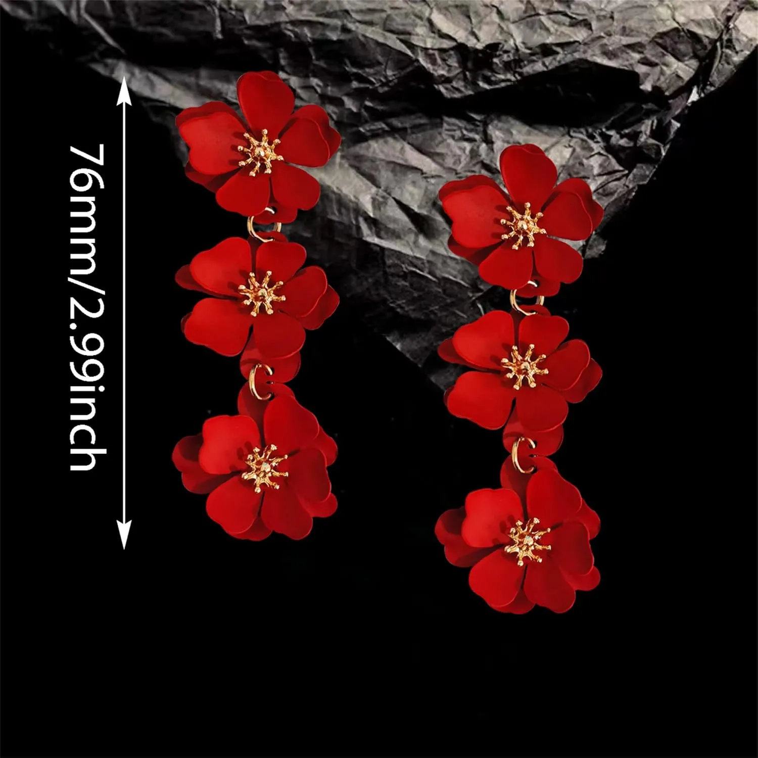 Elegant Bohemian Matte Tiered Triple Flower Dangle Drop Earrings Chic Charm Cute Long Floral Stud Earrings for Women Statement Jewelry Gifts