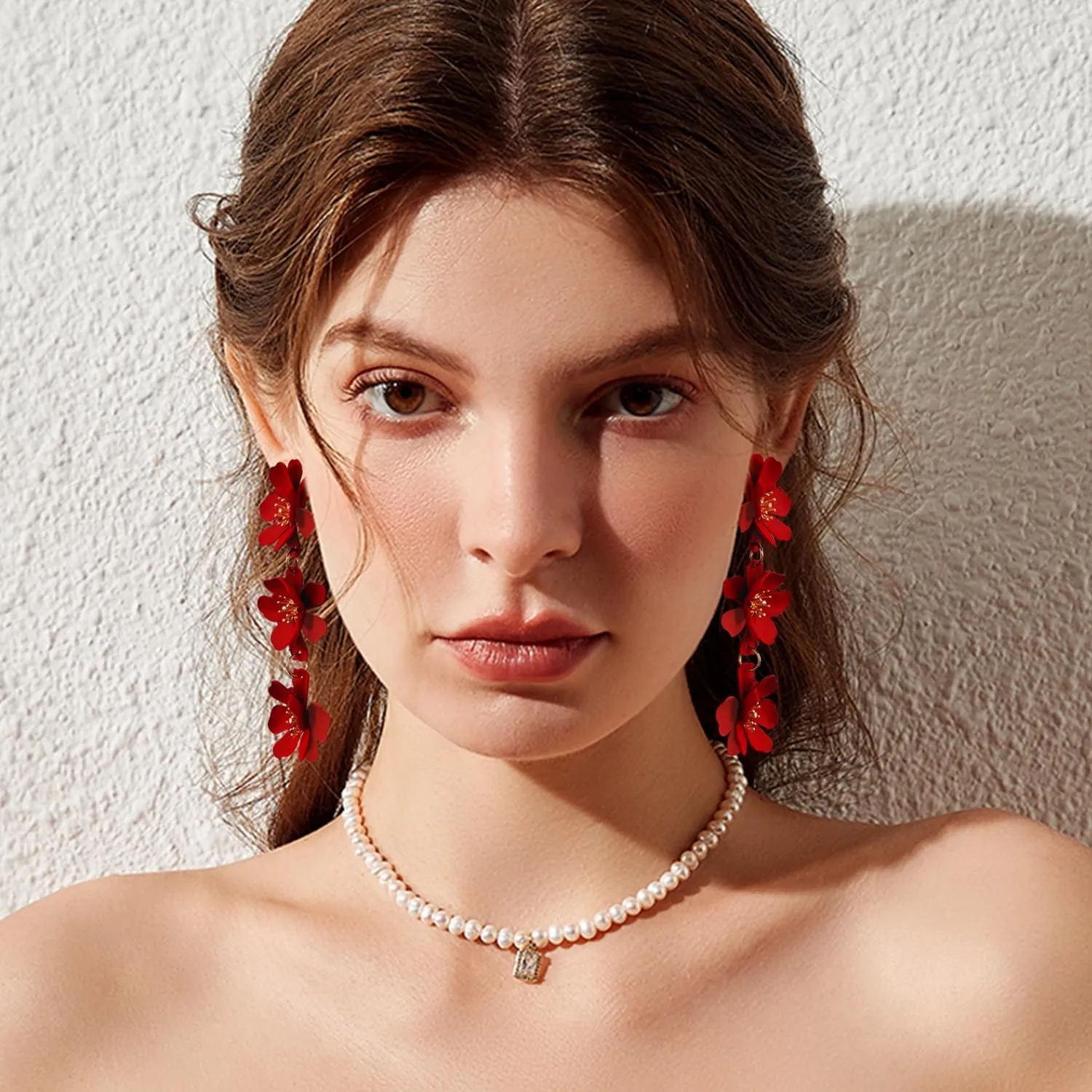 Elegant Bohemian Matte Tiered Triple Flower Dangle Drop Earrings Chic Charm Cute Long Floral Stud Earrings for Women Statement Jewelry Gifts