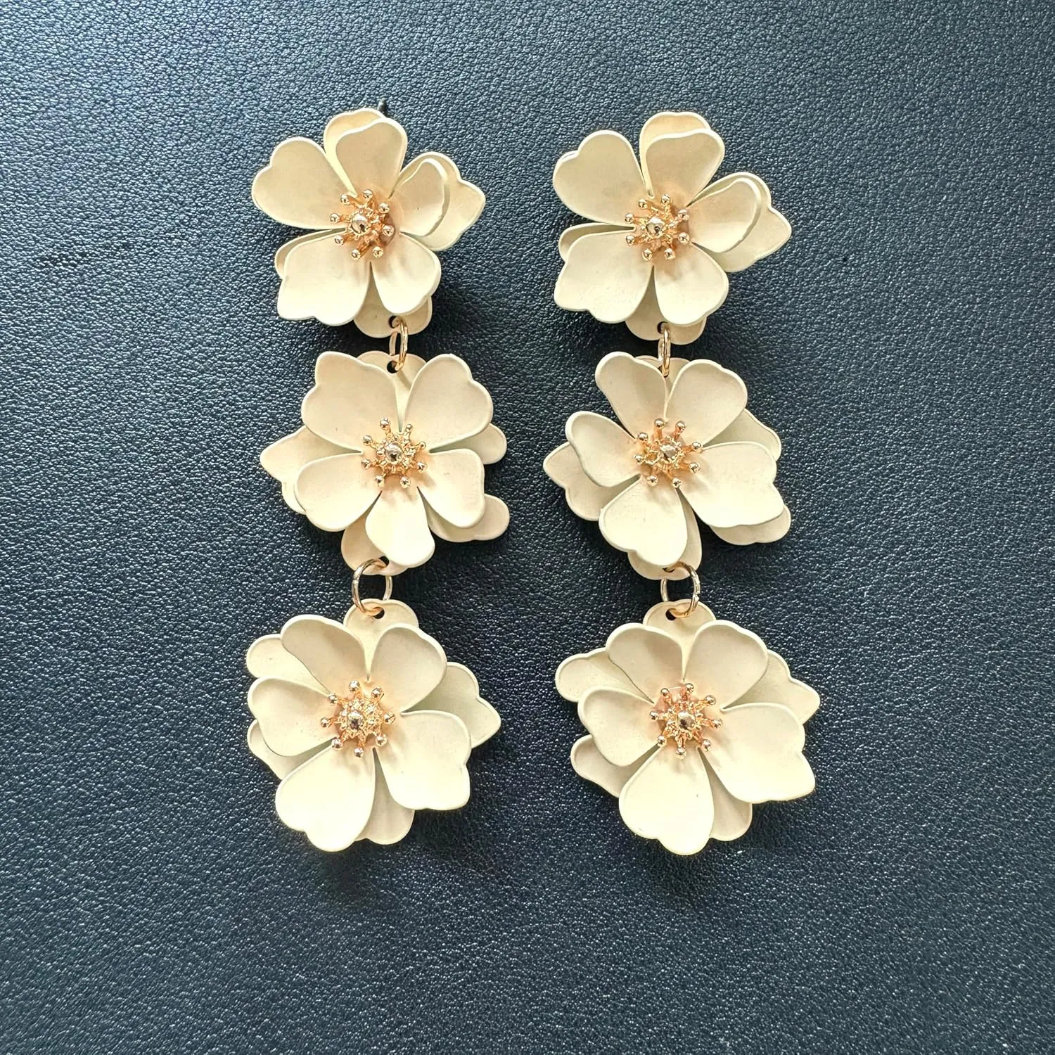 Elegant Bohemian Matte Tiered Triple Flower Dangle Drop Earrings Chic Charm Cute Long Floral Stud Earrings for Women Statement Jewelry Gifts