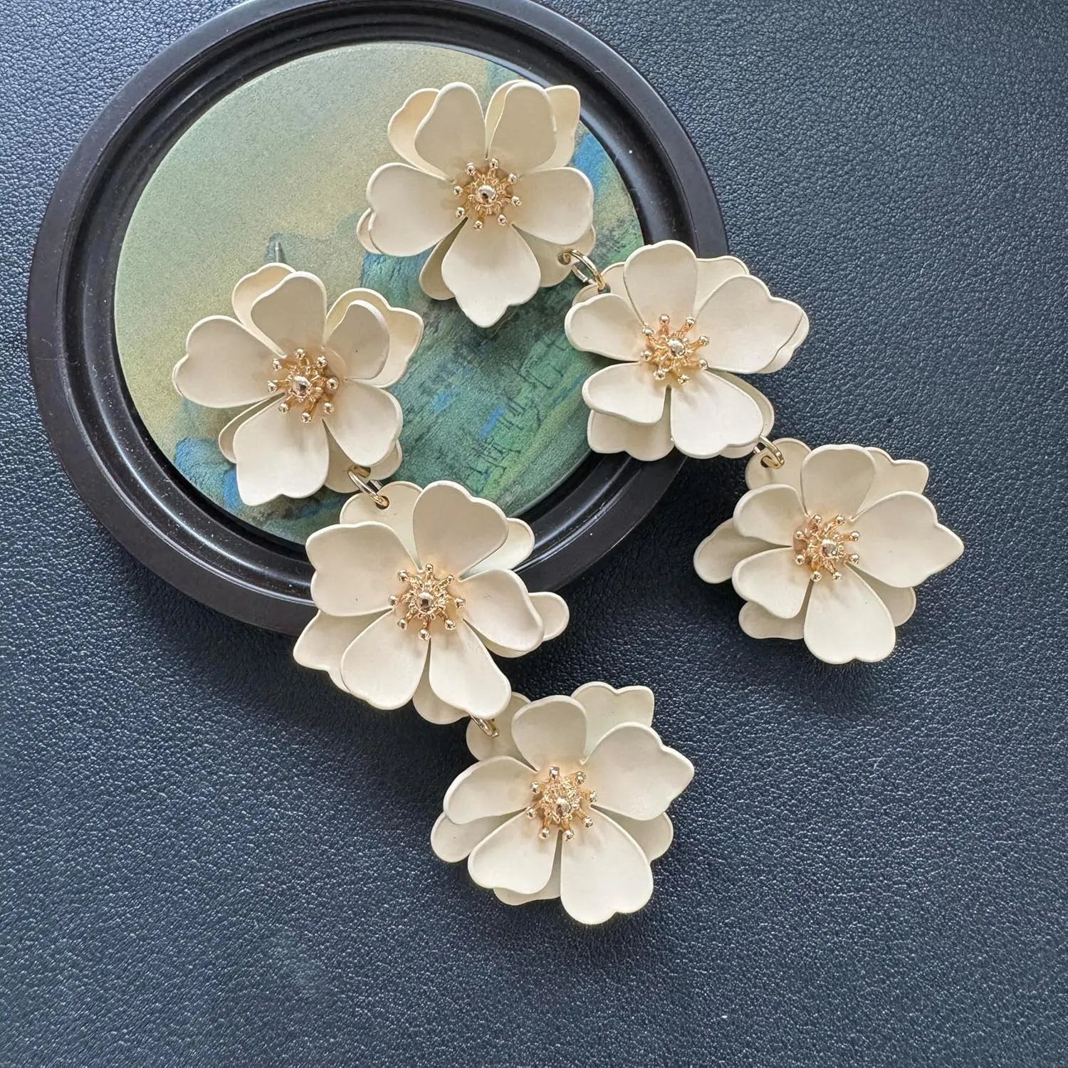 Elegant Bohemian Matte Tiered Triple Flower Dangle Drop Earrings Chic Charm Cute Long Floral Stud Earrings for Women Statement Jewelry Gifts