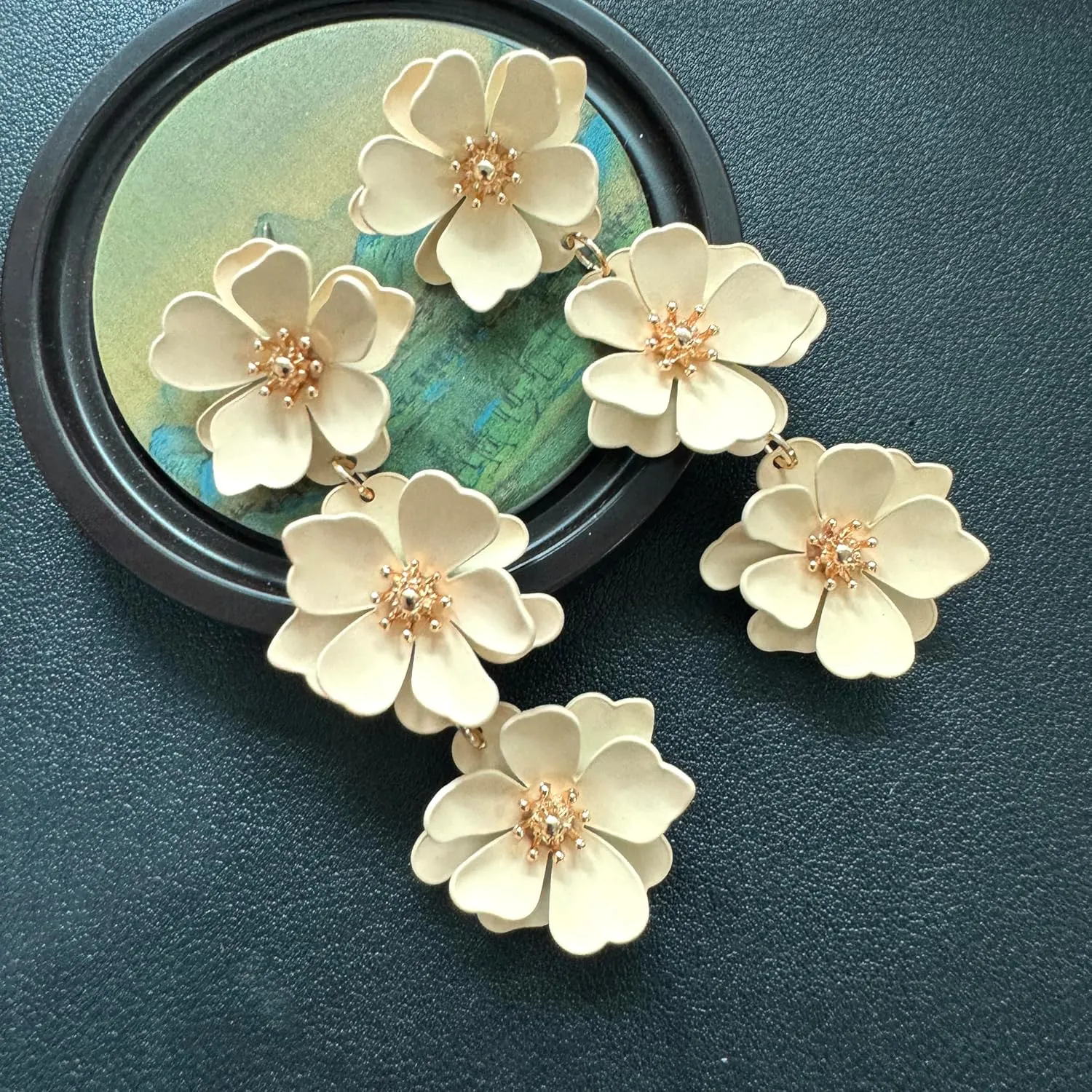 Elegant Bohemian Matte Tiered Triple Flower Dangle Drop Earrings Chic Charm Cute Long Floral Stud Earrings for Women Statement Jewelry Gifts