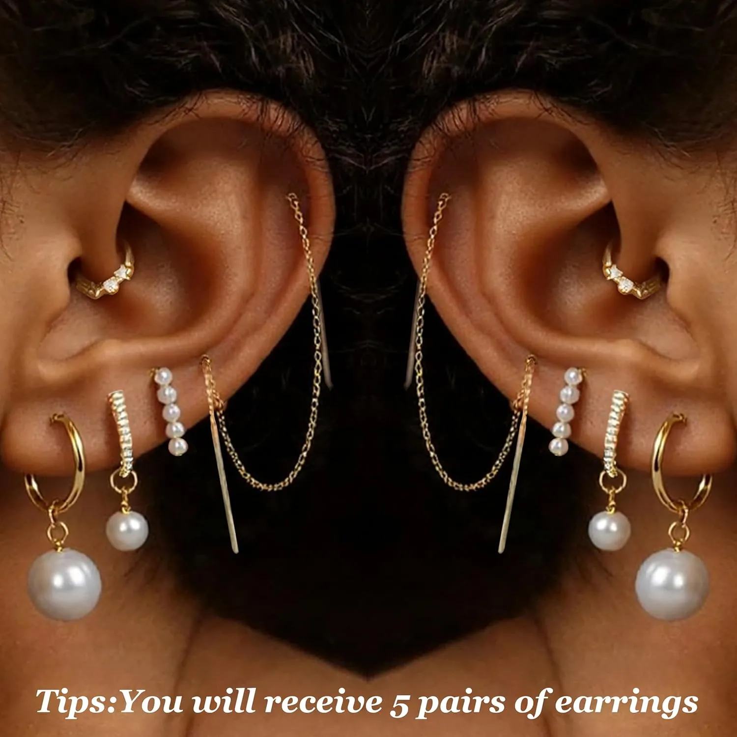 Elegant Pearl Earrings for Women Stackable Hoop Earring Set with Multiple Piercing Jewelry Gold-Tone Dainty Earring Stacks for Everyday