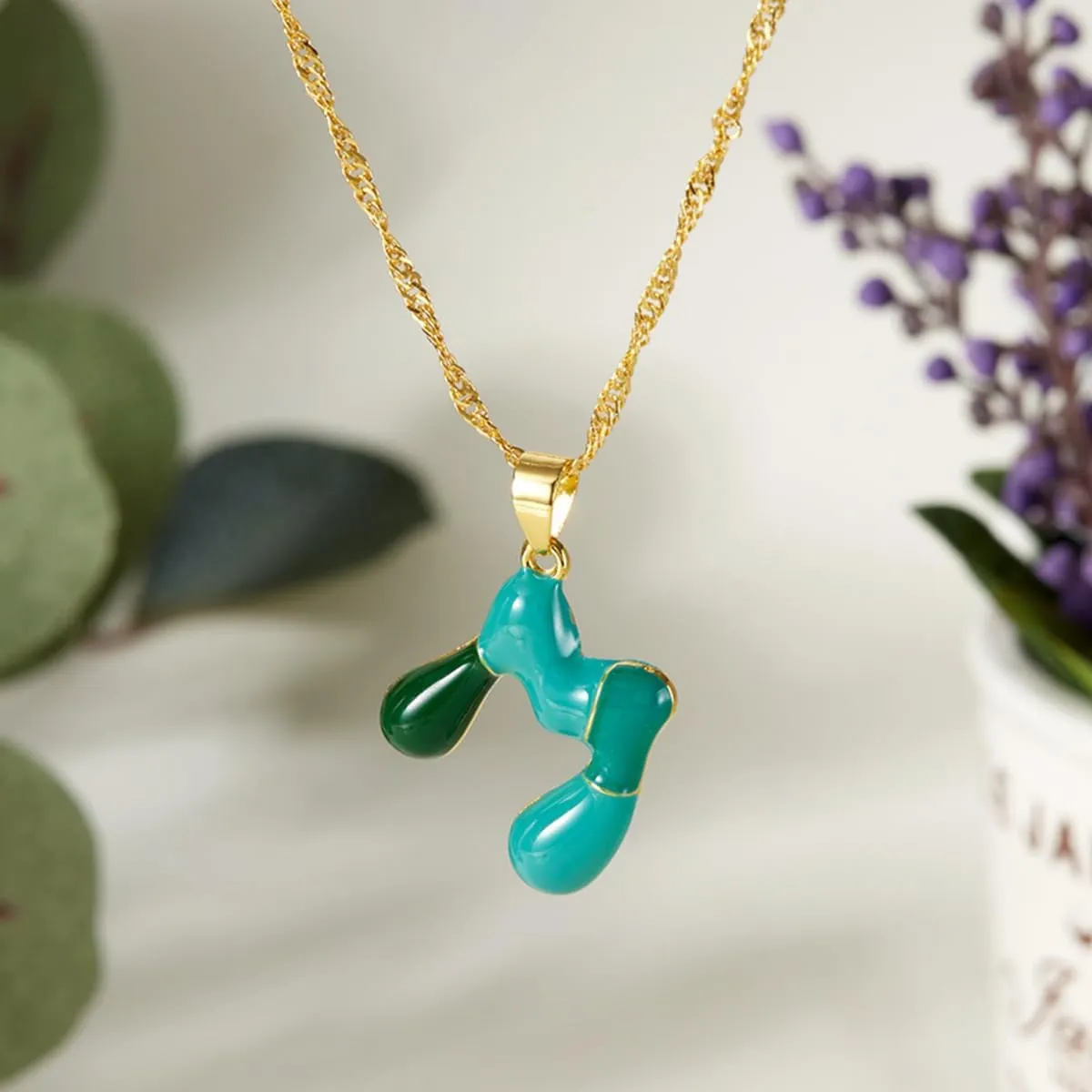 Enamel Bubble Letter Pendant Necklace - Cute Balloon Initial Necklace 14K Gold Plated A-Z 26 Letters Name Necklace for Women