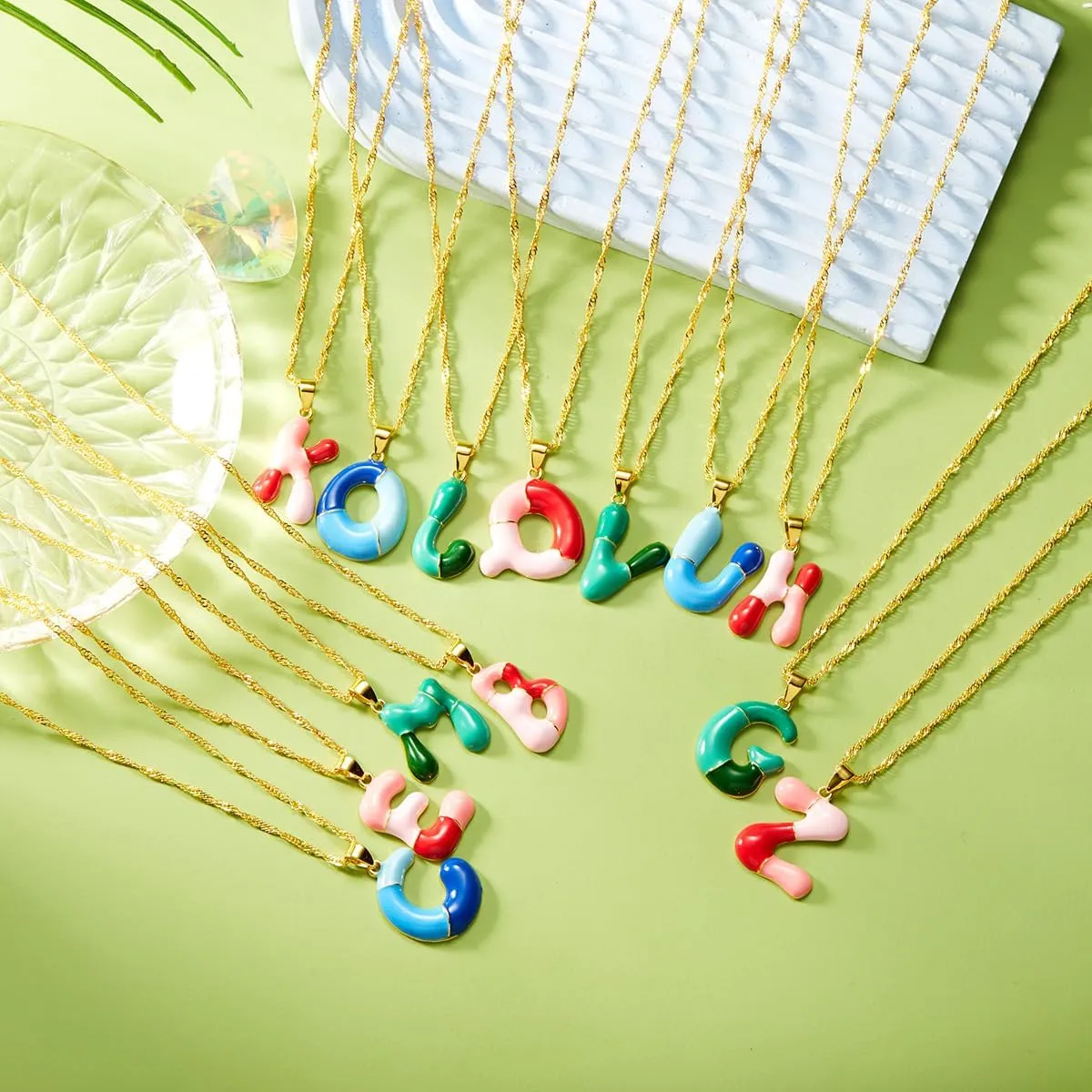 Enamel Bubble Letter Pendant Necklace - Cute Balloon Initial Necklace 14K Gold Plated A-Z 26 Letters Name Necklace for Women