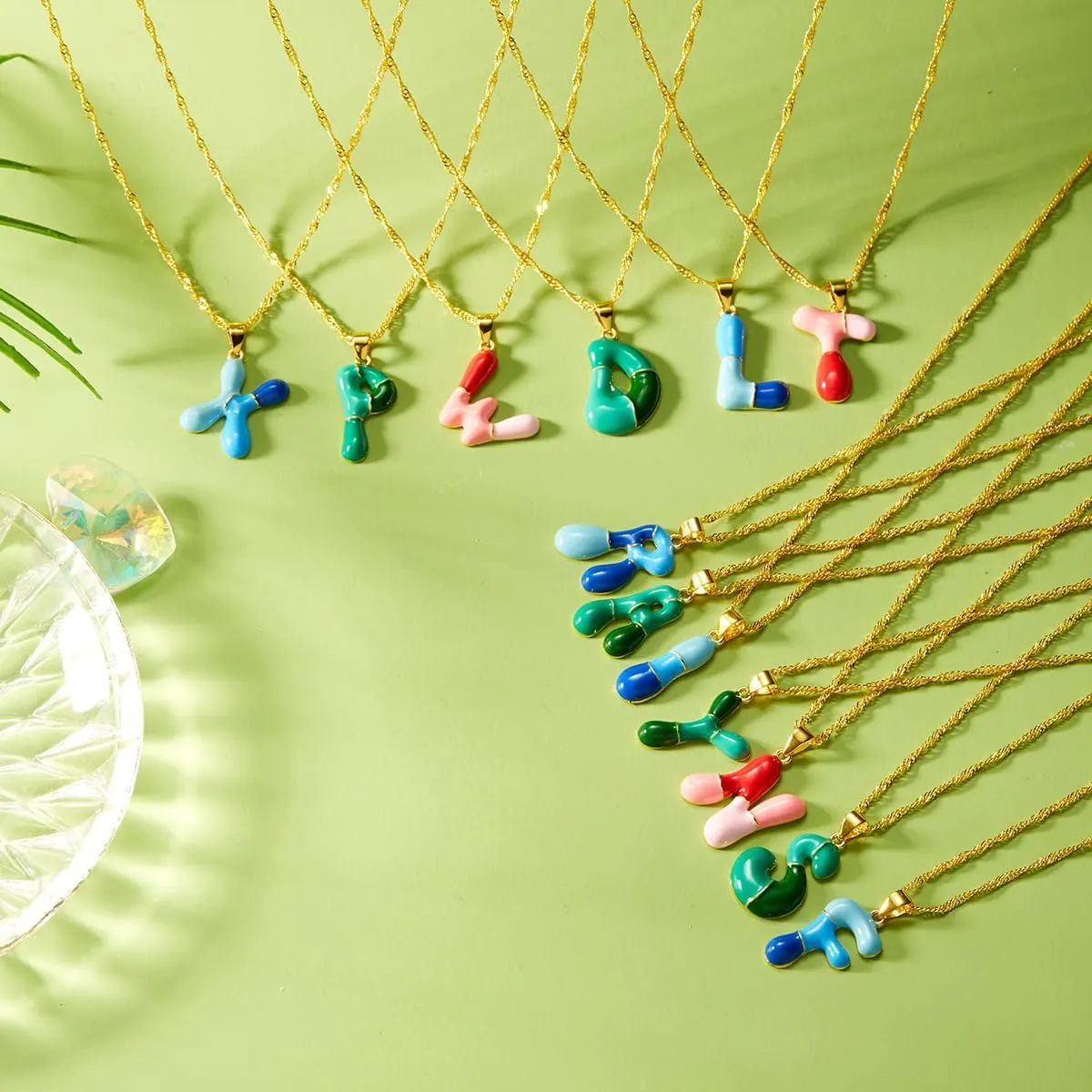 Enamel Bubble Letter Pendant Necklace - Cute Balloon Initial Necklace 14K Gold Plated A-Z 26 Letters Name Necklace for Women