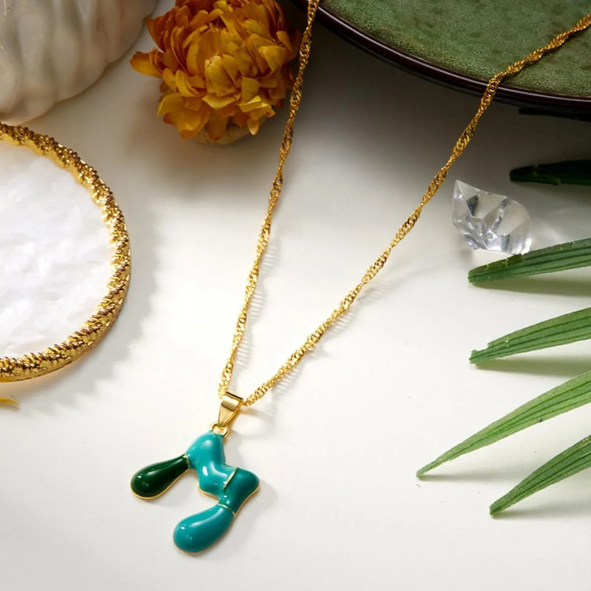 Enamel Bubble Letter Pendant Necklace - Cute Balloon Initial Necklace 14K Gold Plated A-Z 26 Letters Name Necklace for Women