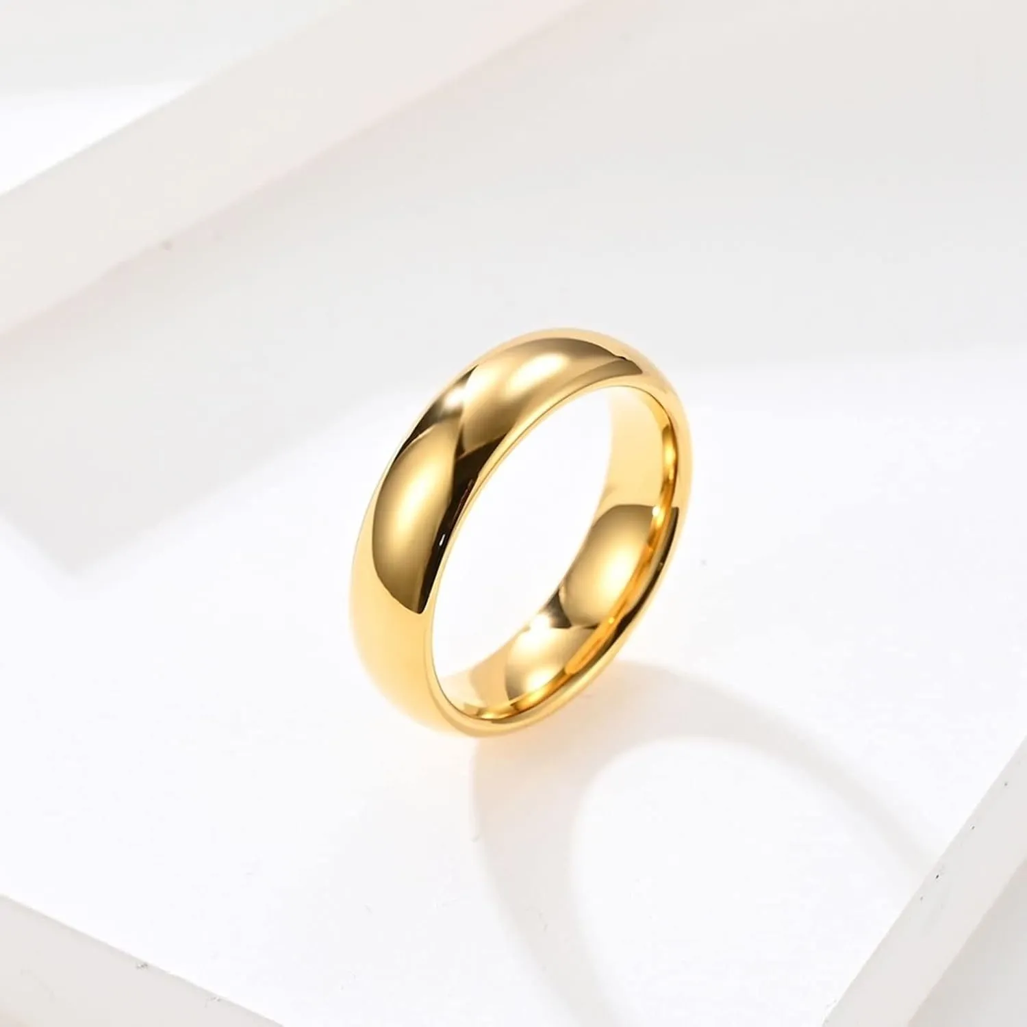 Engraved Engagement Rings Men and Women,Tungsten Rings 6MM Gold Ring with Polished Round Wedding Rings Couple