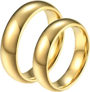 Engraved Engagement Rings Men and Women,Tungsten Rings 6MM Gold Ring with Polished Round Wedding Rings Couple