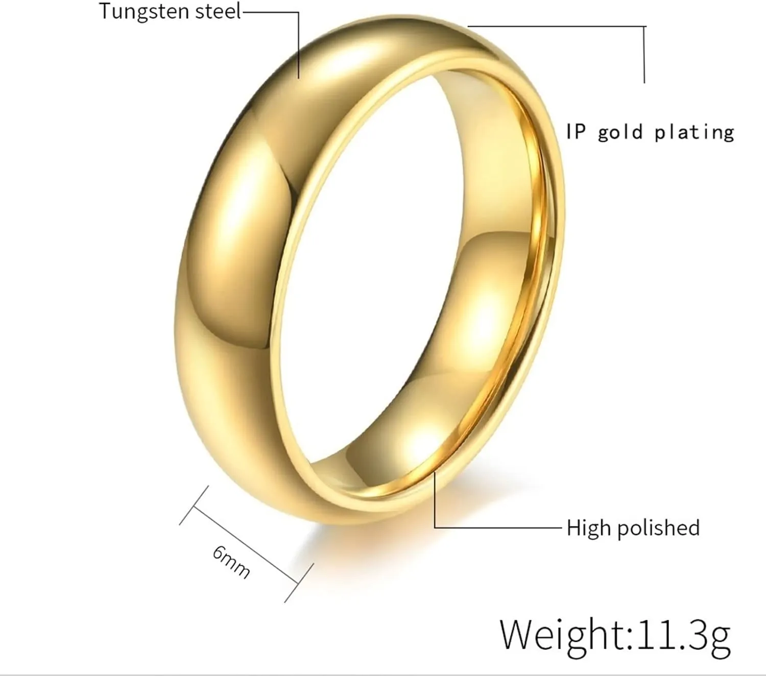 Engraved Engagement Rings Men and Women,Tungsten Rings 6MM Gold Ring with Polished Round Wedding Rings Couple