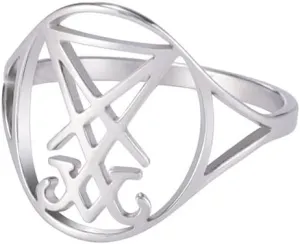 EUEAVAN Gothic Leviathan Satanic Cross Ring Demon Satan Brimstone Occult Lucifer Religious Jewelry Witchcraft Amulet Woman Men
