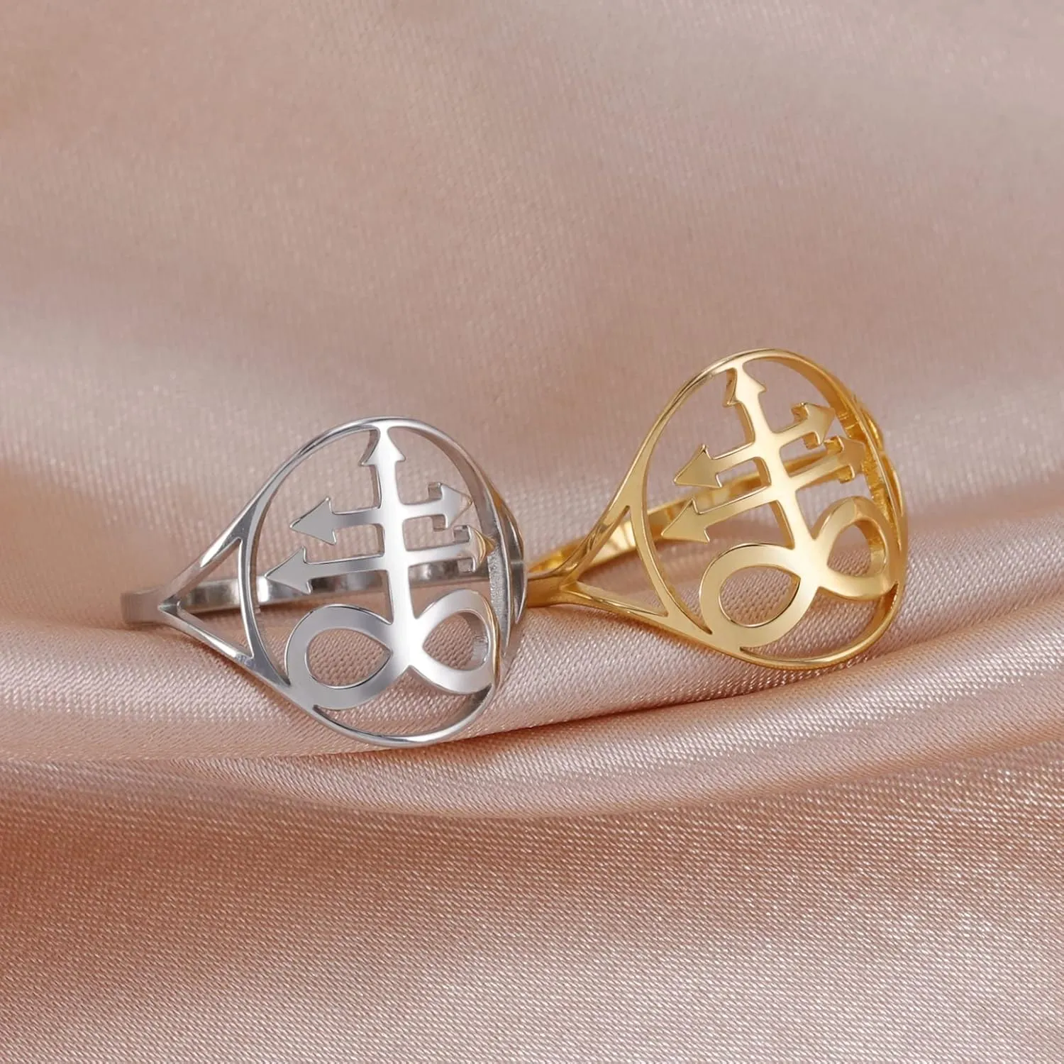 EUEAVAN Gothic Leviathan Satanic Cross Ring Demon Satan Brimstone Occult Lucifer Religious Jewelry Witchcraft Amulet Woman Men