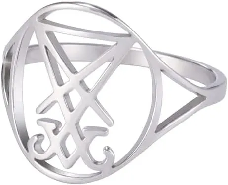 EUEAVAN Gothic Leviathan Satanic Cross Ring Demon Satan Brimstone Occult Lucifer Religious Jewelry Witchcraft Amulet Woman Men