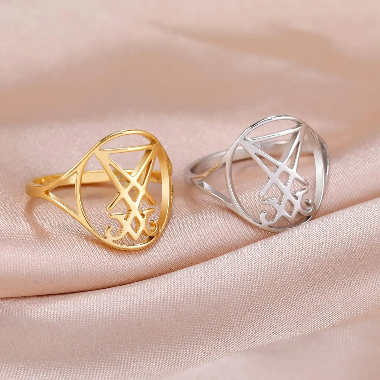 EUEAVAN Gothic Leviathan Satanic Cross Ring Demon Satan Brimstone Occult Lucifer Religious Jewelry Witchcraft Amulet Woman Men