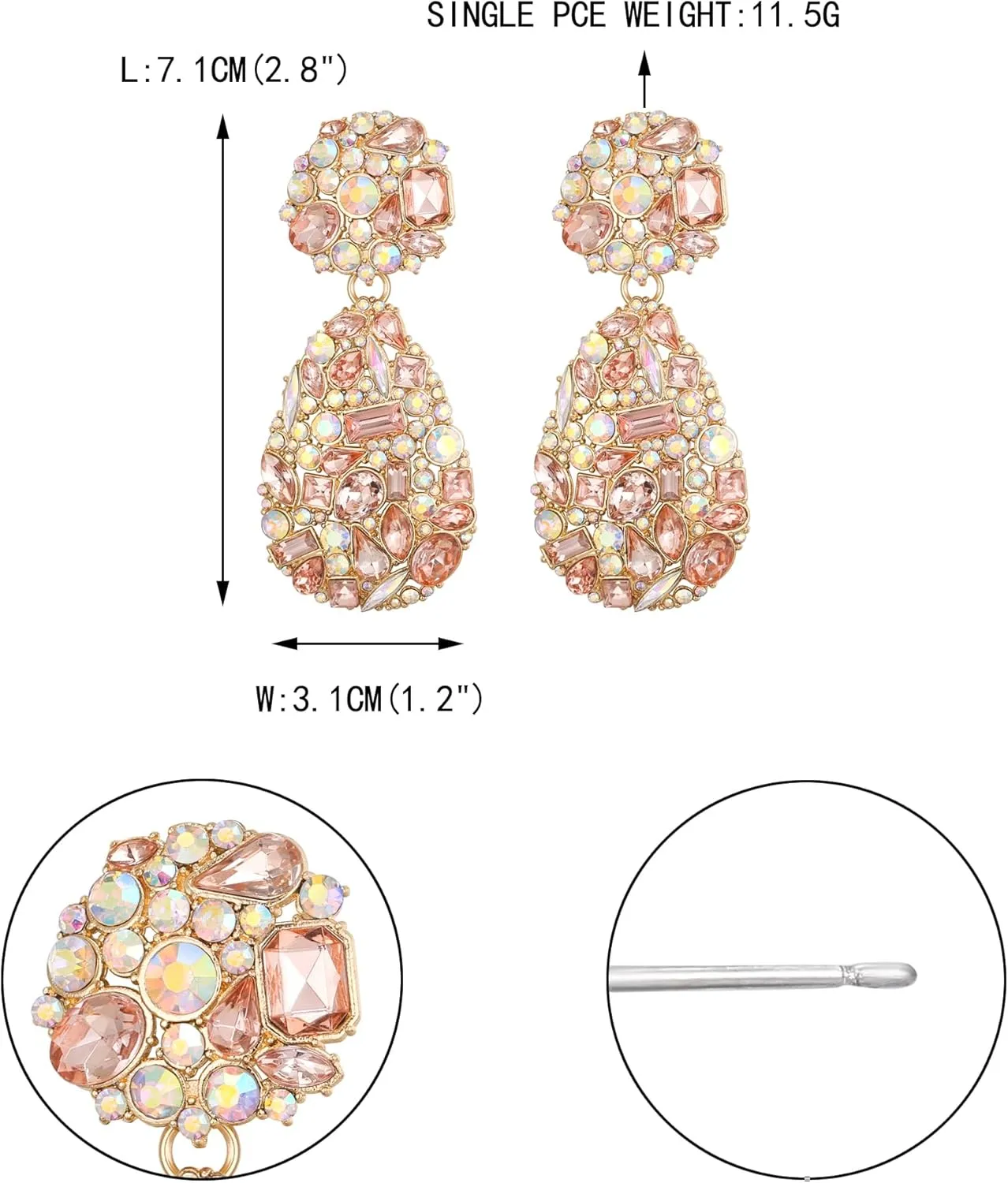 EVER FAITH Glamour Rhinestone Statement Earrings, Fashion Chic Art Deco Sparkly Marquise Water Drop Crystal Dangle Pierced Earrings for Women
