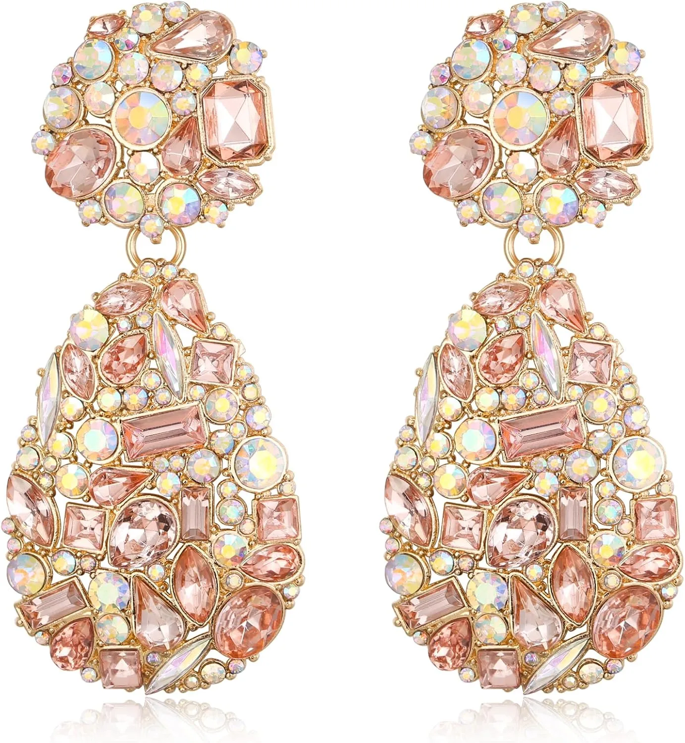EVER FAITH Glamour Rhinestone Statement Earrings, Fashion Chic Art Deco Sparkly Marquise Water Drop Crystal Dangle Pierced Earrings for Women