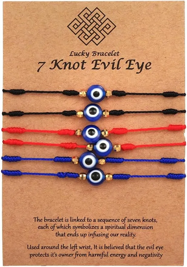 Evil Eye Bracelets Set - 7 Knot Lucky Bracelets Handmade Braided Red String Bracelet Kabbalah Protection Amulet for Women Men.