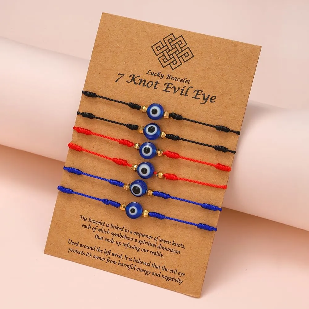 Evil Eye Bracelets Set - 7 Knot Lucky Bracelets Handmade Braided Red String Bracelet Kabbalah Protection Amulet for Women Men.
