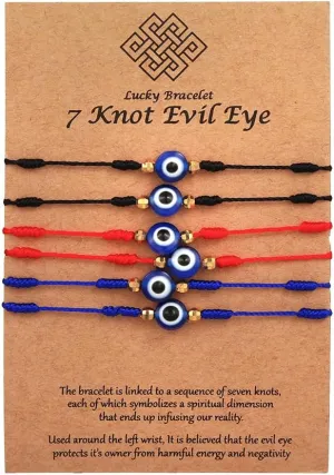 Evil Eye Bracelets Set - 7 Knot Lucky Bracelets Handmade Braided Red String Bracelet Kabbalah Protection Amulet for Women Men.